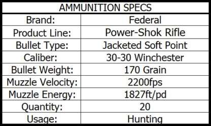 FEDERAL POWER-SHOK 30-30 WIN 170gr JSP 2200fps 20pk - Image 3