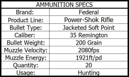 FEDERAL POWER-SHOK 35 REM 200gr JSP 2080fps 20pk - Image 3