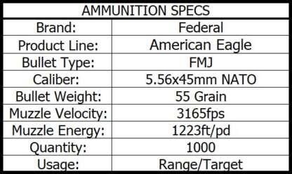 FEDERAL 5.56x45mm NATO 55gr FMJ-BT 3165fps 1000pk - Image 2