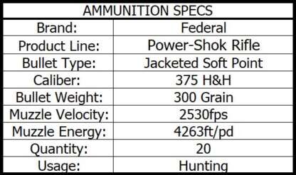 FEDERAL POWER-SHOK 375 H&H 300gr JSP 2530fps 20pk - Image 3