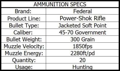 FEDERAL POWER-SHOK 45-70 GOV 300gr FN 1850fps 20pk - Image 3