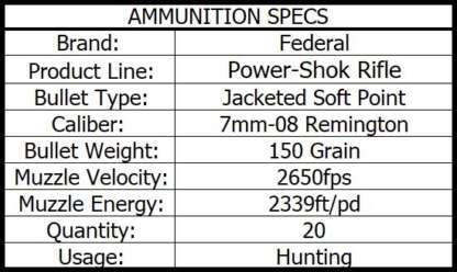 FEDERAL POWER-SHOK 7MM-08 REM 150gr JSP 2650fps 20pk - Image 3