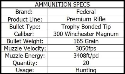 FEDERAL PREMIUM 300 WIN MAG 165gr TROPHY BONDED 3050fps 20pk - Image 2