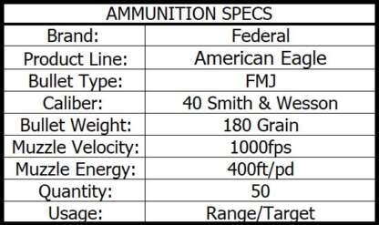 FEDERAL AE 40 S&W 180 FMJ 1000fps 50pk - Image 3