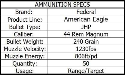 FEDERAL AE 44 MAG JHP 240gr 1230fps 50pk - Image 3