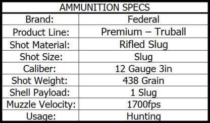 FEDERAL PREMIUM 12ga 3in 1oz 438gr TRUBALL RIFLED SLUG HP 1700fps 5pk - Image 2