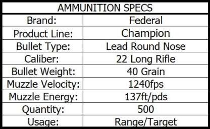 FEDERAL 510 CHAMPION 22LR 40gr LRN 1240fps 500pk - Image 3