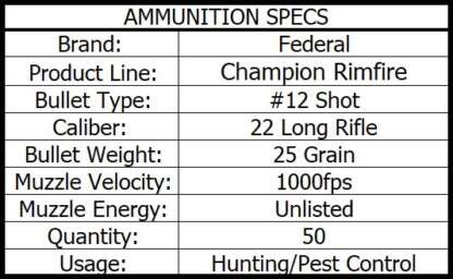 FEDERAL SMALL GAME 22LR 25gr #12 BIRDSHOT 1000fps 50pk - Image 3