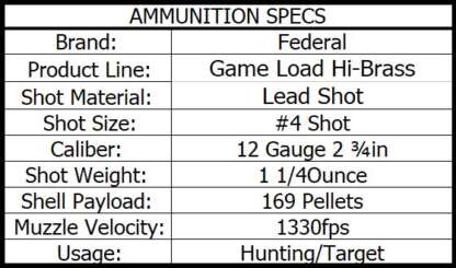 FEDERAL GAME LOAD 12ga #4 2.75in 1.25oz HI-BRASS 1330fps 25pk - Image 3