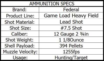 FEDERAL GAME LOAD 12ga #7.5 2.75in 1-1/8oz HEAVY FIELD 1255fps 25pk - Image 3