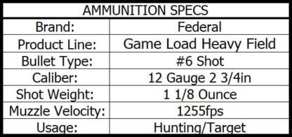 FEDERAL GAME LOAD 12ga #6 2.75in 1-1/8oz HEAVY FIELD 1255fps 25pk - Image 3