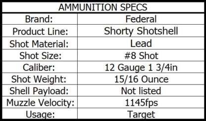 FEDERAL SHORTY 12ga #8 1.75in SHOT SHELL 1145fps 10pk - Image 3