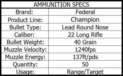 FEDERAL 510 CHAMPION 22LR 40gr LRN 1240fps 50pk - Image 3