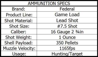 FEDERAL GAME LOAD 16ga #7.5 2.75in 1oz 1165fps 25pk - Image 3