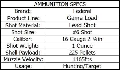 FEDERAL GAME LOAD 16ga #6 2.75in 1oz 2.5DE 1165fps 25pk - Image 3