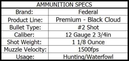 FEDERAL BLACK CLOUD 12ga #2 2.75in 1-1/8oz STEEL 1500fps 25pk - Image 4