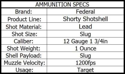 FEDERAL SHORTY 12ga 1.75in 1oz SLUG SHOT SHELL 1200fps 10pk - Image 3