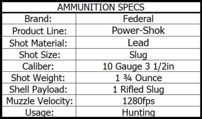 FEDERAL POWER-SHOK 10ga 766gr 3.5in 1.75oz RIFLED HP SLUG 1280fps 5pk - Image 3