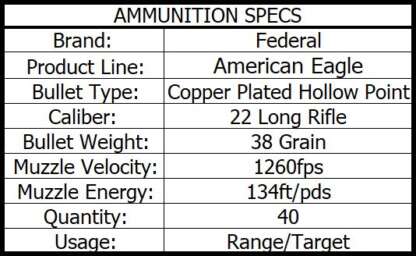 FEDERAL AE22 22LR 38gr CPHP HV 1260fps 40pk - Image 3