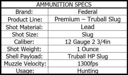 FEDERAL PREMIUM 12ga 2.75in 1oz 438gr TRUBALL RIFLED SLUG HP 1300fps 5pk - Image 3