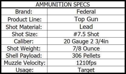 FEDERAL TOP GUN 20ga #7.5 2.75in TARGET LOAD 1210fps 25pk - Image 3