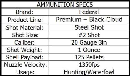 FEDERAL BLACK CLOUD 20ga #2 3in 1oz STEEL 1350fps 25pk - Image 4