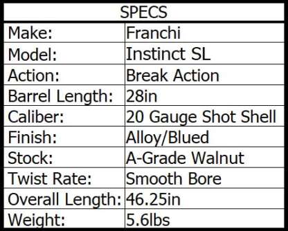 FRANCHI INSTINCT SL 20ga A-SATIN WALNUT 28in 2rnd - Image 2