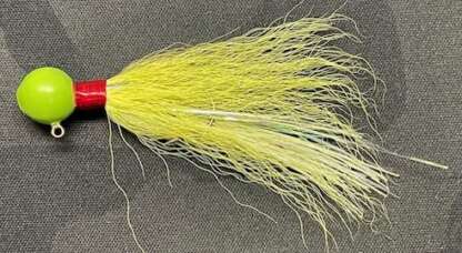 3/8oz GLO GREEN CHARTREUSE W/PRL FLASH BUCKTAIL JIG