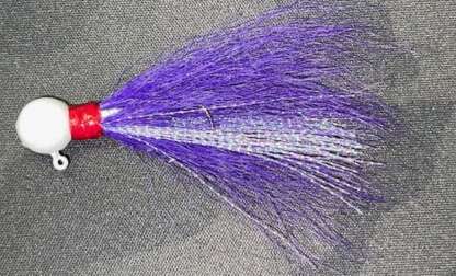 3/8oz GLO WHITE PPL PURPLE PRL FLASH BUCKTAIL JIG