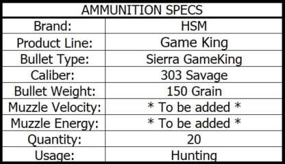 HSM GAME KING 303 SAVAGE 150gr SP 20pk - Image 3