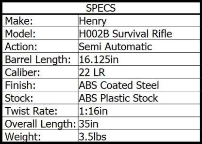 HENRY H002B US SURVIVAL BLACK 22LR 16.125in 8rnd - Image 3