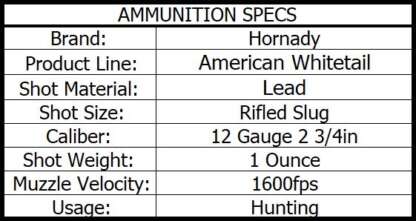 HORNADY AW 12ga 2.75in 1oz RIFLED SLUG 1600fps 5pk - Image 4