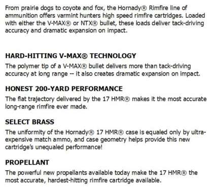 HORNADY 17 HMR 17gr V-MAX 2550fps 50pk - Image 3