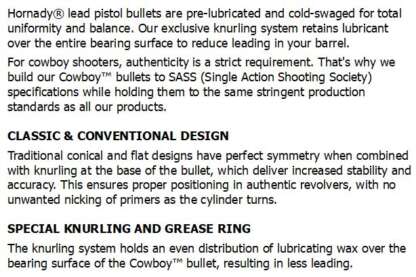 HORNADY FP COWBOY 45CAL .454in 255gr 200pk - Image 3