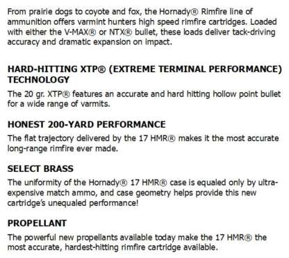 HORNADY 17 HMR 20gr XTP 2375fps 50pk - Image 3