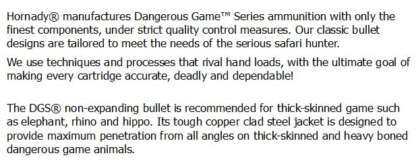 HORNADY DANGEROUS GAME 416 REM 400gr DGS 2400fps 20pk - Image 3