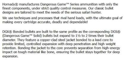 HORNADY DANGEROUS GAME 416 RIGBY 400gr DGX 2415fps 20pk - Image 2