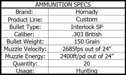 HORNADY CUSTOM 303 BRITISH 150gr SP 2685fps 20pk - Image 4