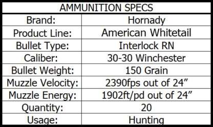 HORNADY AW 30-30 WIN 150gr INTERLOCK RN 2390fps 20pk - Image 5