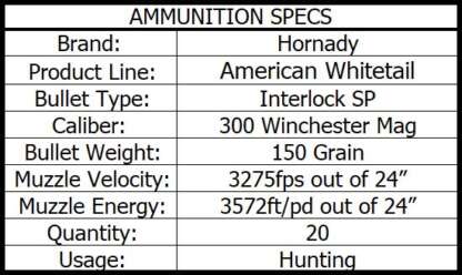 HORNADY AW 300 WIN MAG 150gr INTERLOCK 3275fps 20pk - Image 4