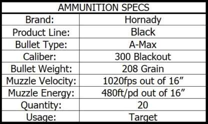 HORNADY BLACK 300 BLACKOUT 208gr AMAX 1020fps 20pk - Image 4