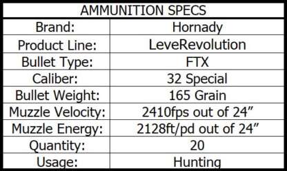 HORNADY LVREV 32 SPCL 165gr FTX 2410fps 20pk - Image 4