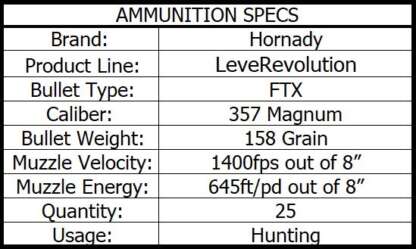 HORNADY LVREV 357 MAG 140gr FTX 1440fps 25pk - Image 4