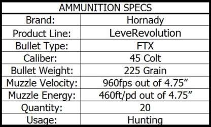 HORNADY LVREV 45 COLT 225gr FTX 960fps 20pk - Image 3