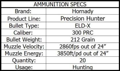 HORNADY PRECISION HUNTER 300 PRC 212gr ELD-X 2860fps 20pk - Image 4