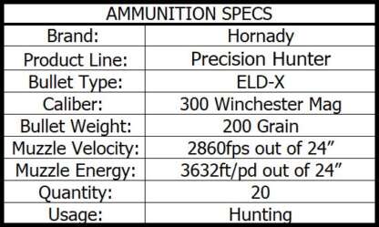 HORNADY PRECISION HUNTER 300 WIN MAG 200gr ELD-X 2850fps 20pk - Image 4