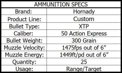 HORNADY CUSTOM 50 AE 300gr XTP 1475fps 20pk - Image 4