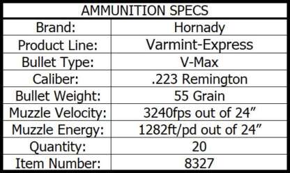 HORNADY VARMINT EXPRESS 223 REM 55gr V-MAX 3240fps 20pk - Image 4