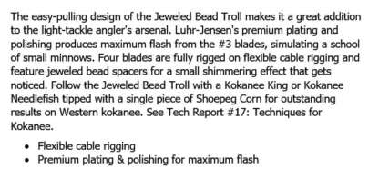 JEWELED BEAD 28in PEACOCK KOKANEE TROLL - Image 3