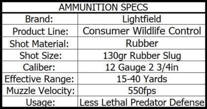 LIGHTFIELD 12ga 2.75in MID-RANGE RUBBER SLUGS 500fps 5pk - Image 3